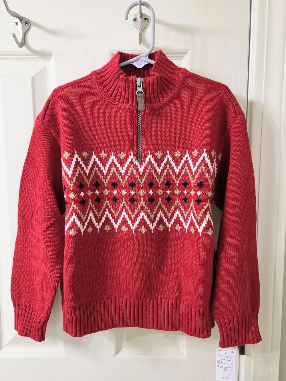 NWT Carter's Boys/Toddler Red Quarter-Zip Fair Isle Knit Sweater Sizr 5T